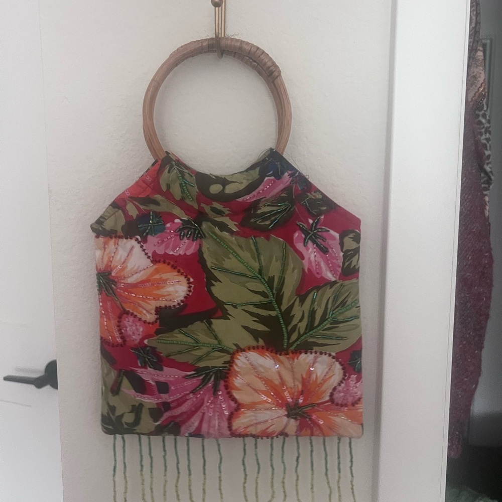Q&A Floral Handbag with Red Interior